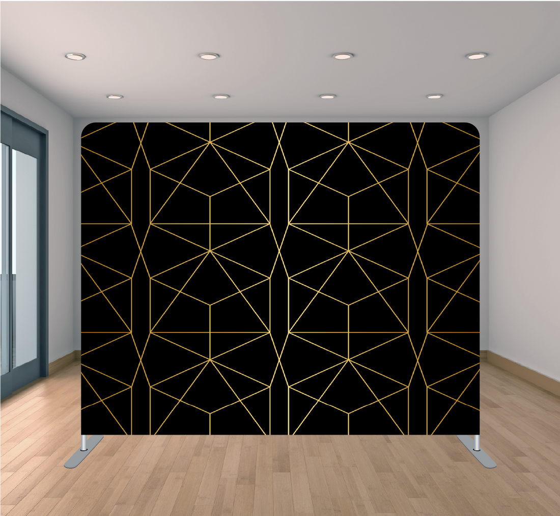 8x8ft Pillowcase Tension Backdrop- Black and Gold Triangle