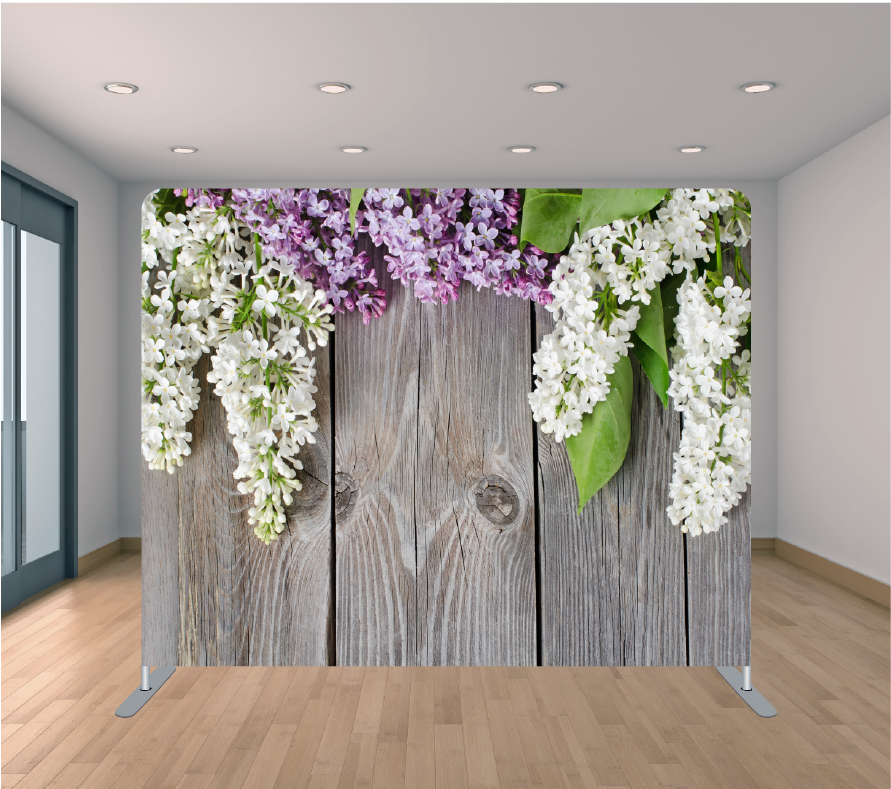 8X8ft Pillowcase Tension Backdrop- Lilac Wood Flowers